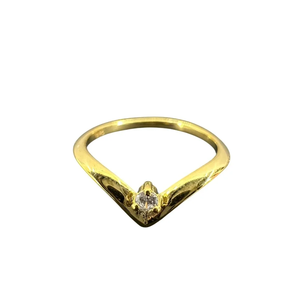 Gold Tone V Wishbone Ring with Cubic Zirconia Accent‎ Fashion Jewelry Size 6
